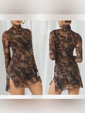 Runaway the Label Jordi Mini Turtleneck Long Sleeve Stone Mesh Bodycon Size XS